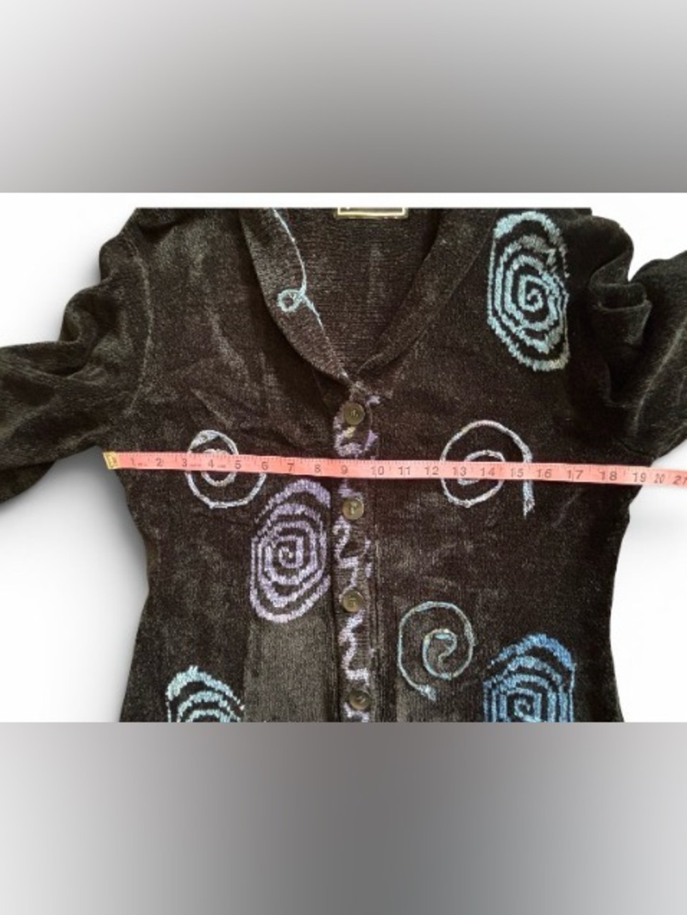 Black Cardigan Stitched Accents Beading Sparkle Art to Wear Size M. SKU 26 - Picture 8 of 14